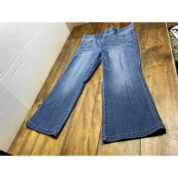 Spanx Flare Pull On Blue Jeggings High Rise Pulse Size 1X Petite - Picture 1 of 9